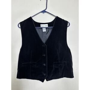 Vintage 90s Baxter Wells Size 10 Black Velvet Vest Buttons Satin Lined Conductor